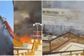 गर्जिया मंदिर परिसर में अचानक आग, दुकानें जलकर हुईं राख